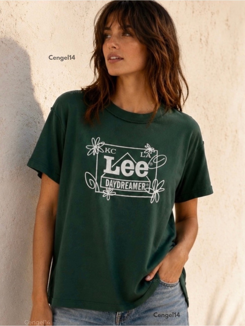 NWT Daydreamer x Lee Doodles Reverse Girlfriend Tee Pine Green L
